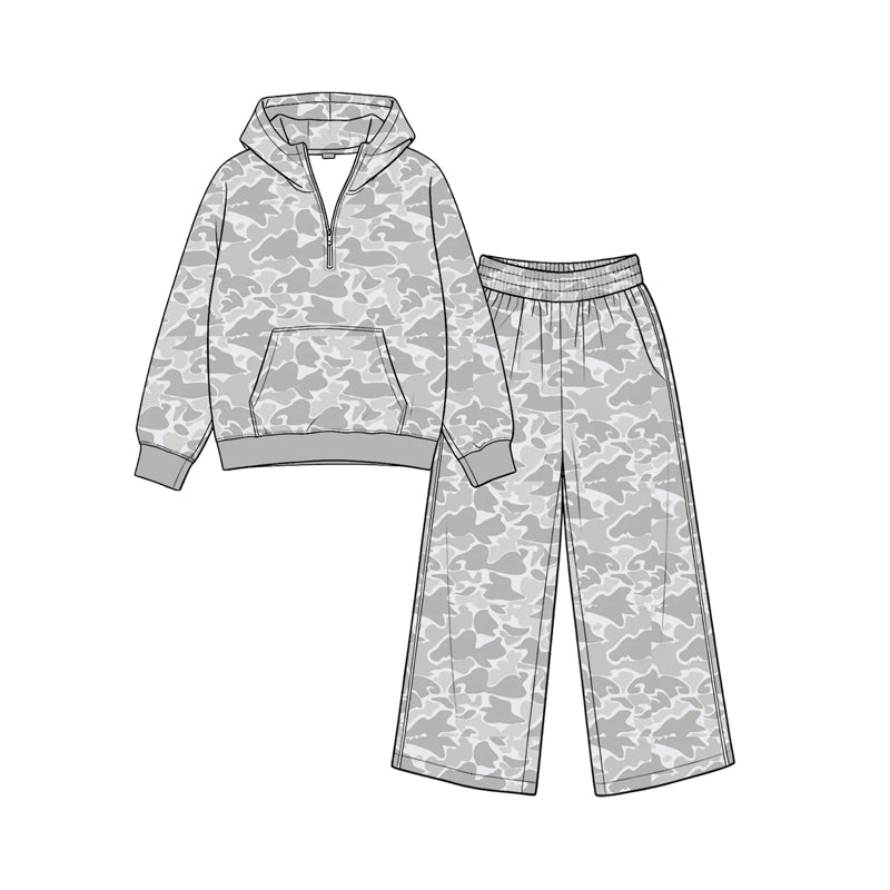 Pre order zipper camo hoodie pants set girls outfit kids clothing