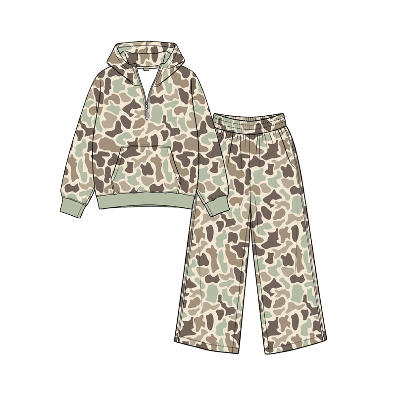 Pre order zipper camo hoodie pants set girls outfit kids clothing