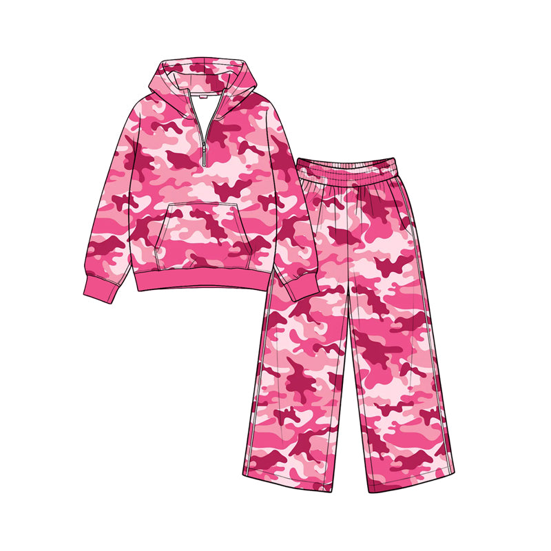 Pre order zipper camo hoodie pants set girls outfit kids clothing