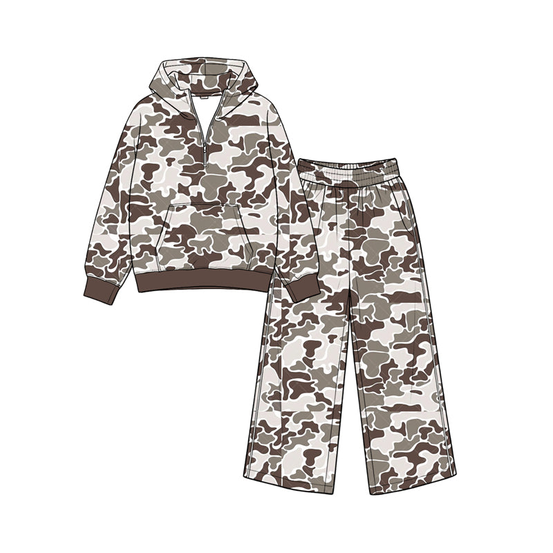 Pre order zipper camo hoodie pants set girls outfit kids clothing