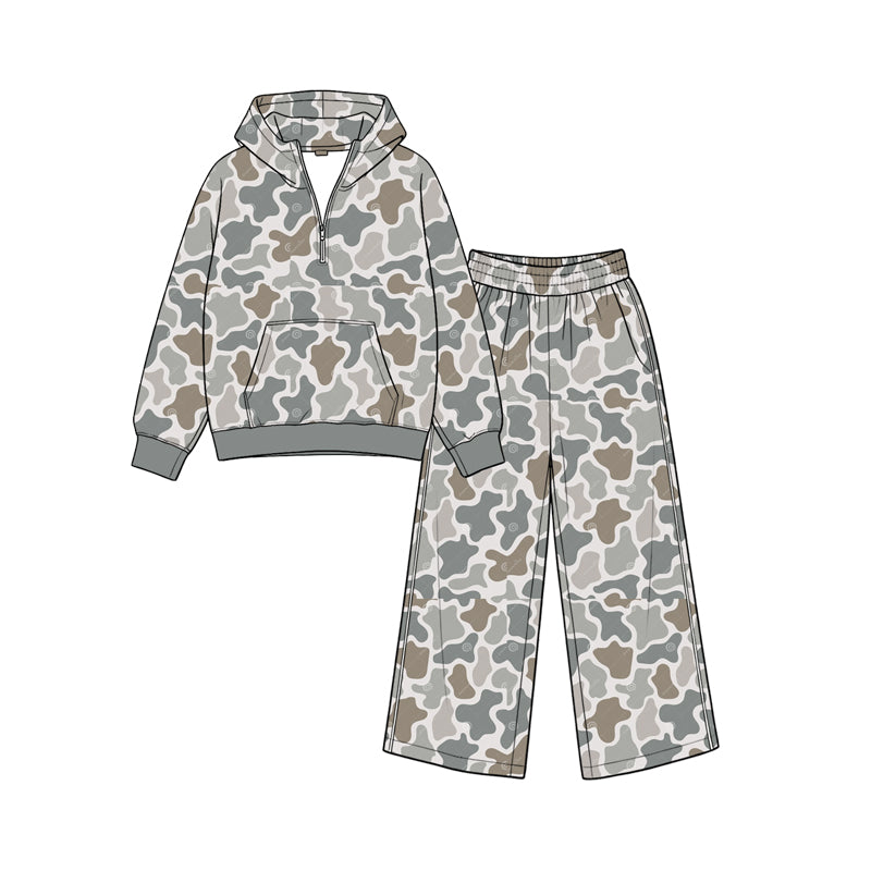 Pre order zipper camo hoodie pants set girls outfit kids clothing
