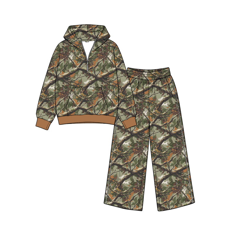 Pre order zipper camo hoodie pants set girls outfit kids clothing