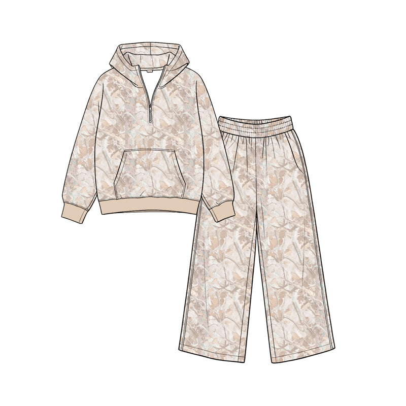 Pre order zipper camo hoodie pants set girls outfit kids clothing
