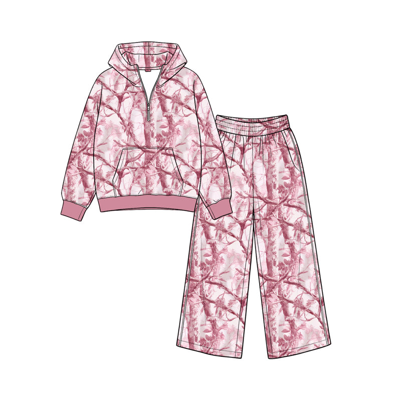 Pre order zipper camo hoodie pants set girls outfit kids clothing