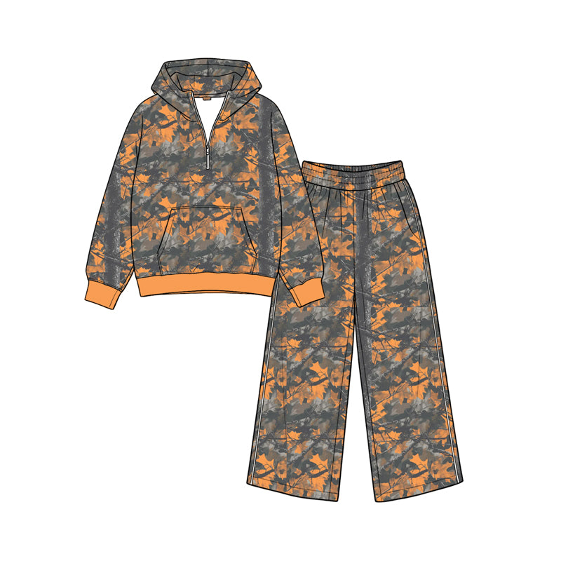 Pre order zipper camo hoodie pants set girls outfit kids clothing