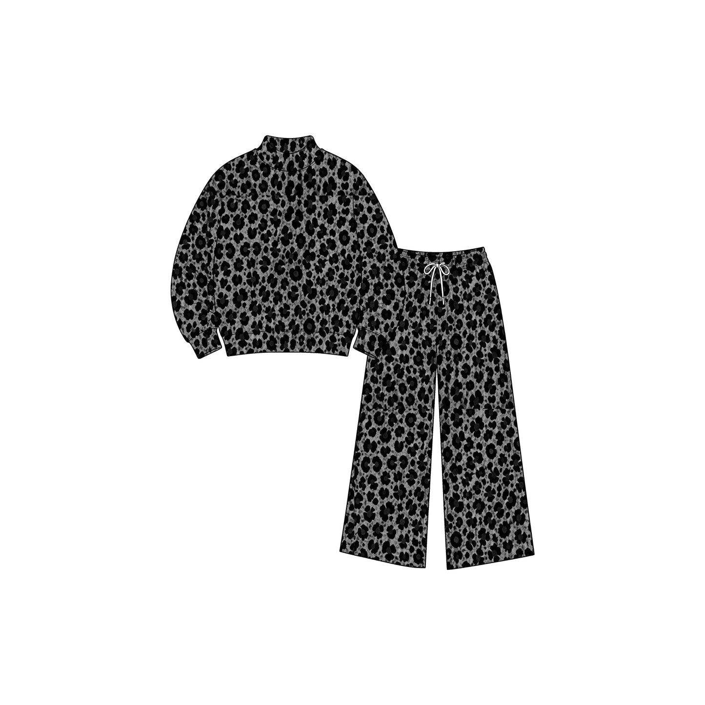 Pre order yoga athletic leopard sweatershirt wide leg pants outfit