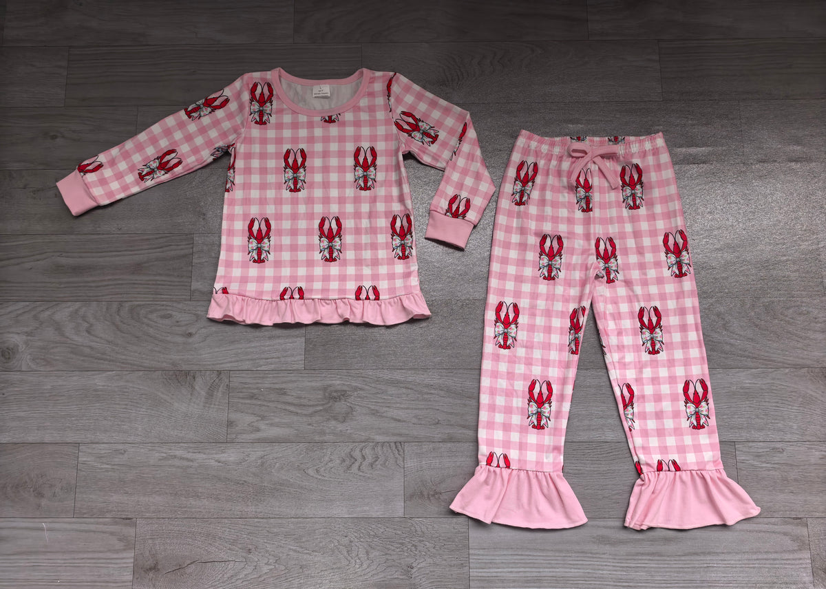 Pre order crawfish and pink gingham girl pjs