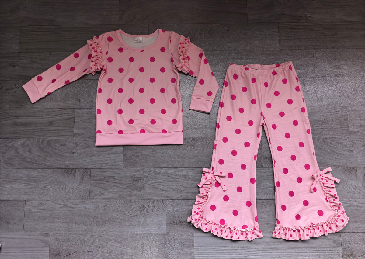 Pre order toddler girl polka dots shirt and pants outfit winter clothing