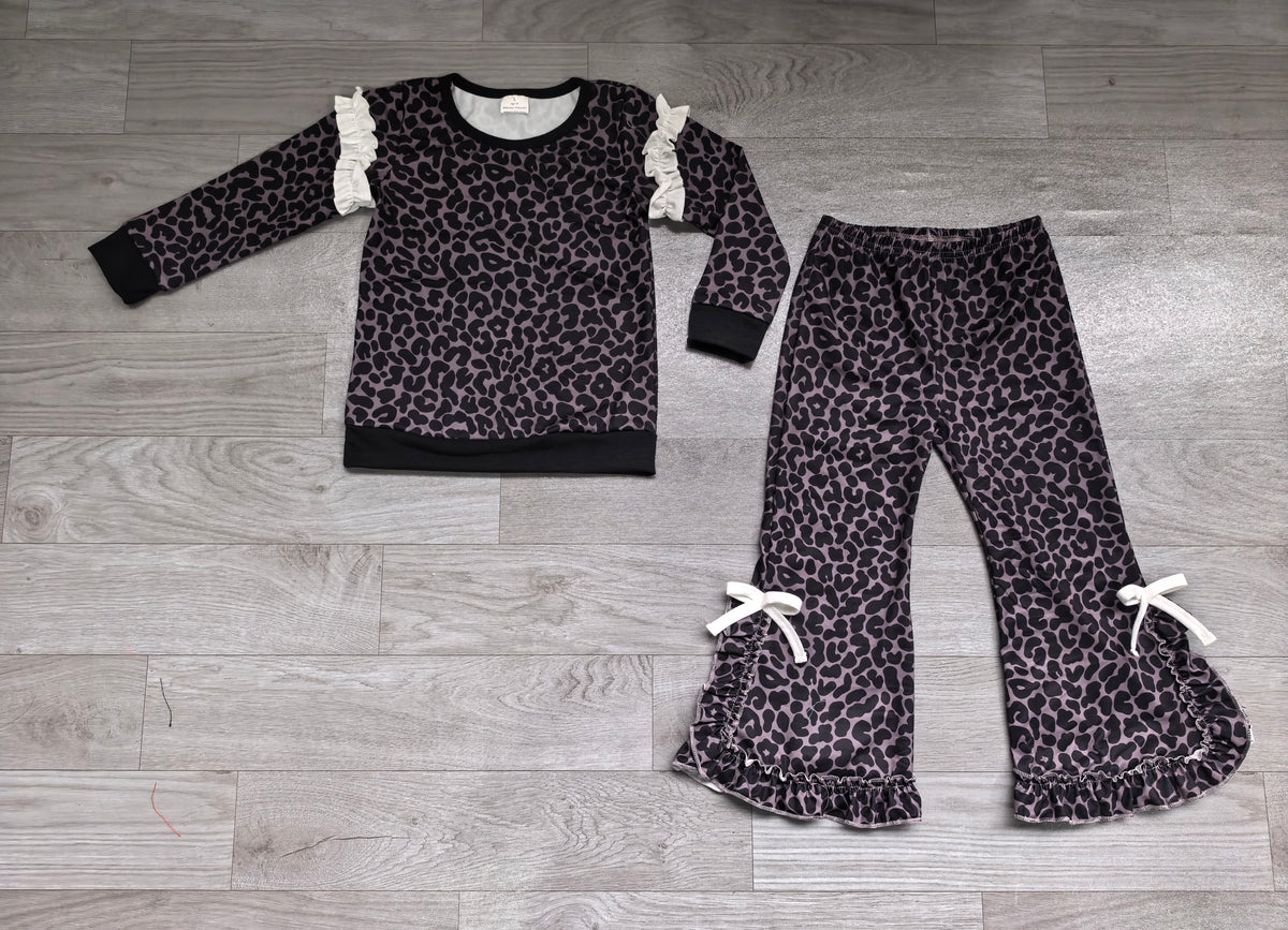 Pre order toddler girl black leopard shirt and pants outfit winter clothing