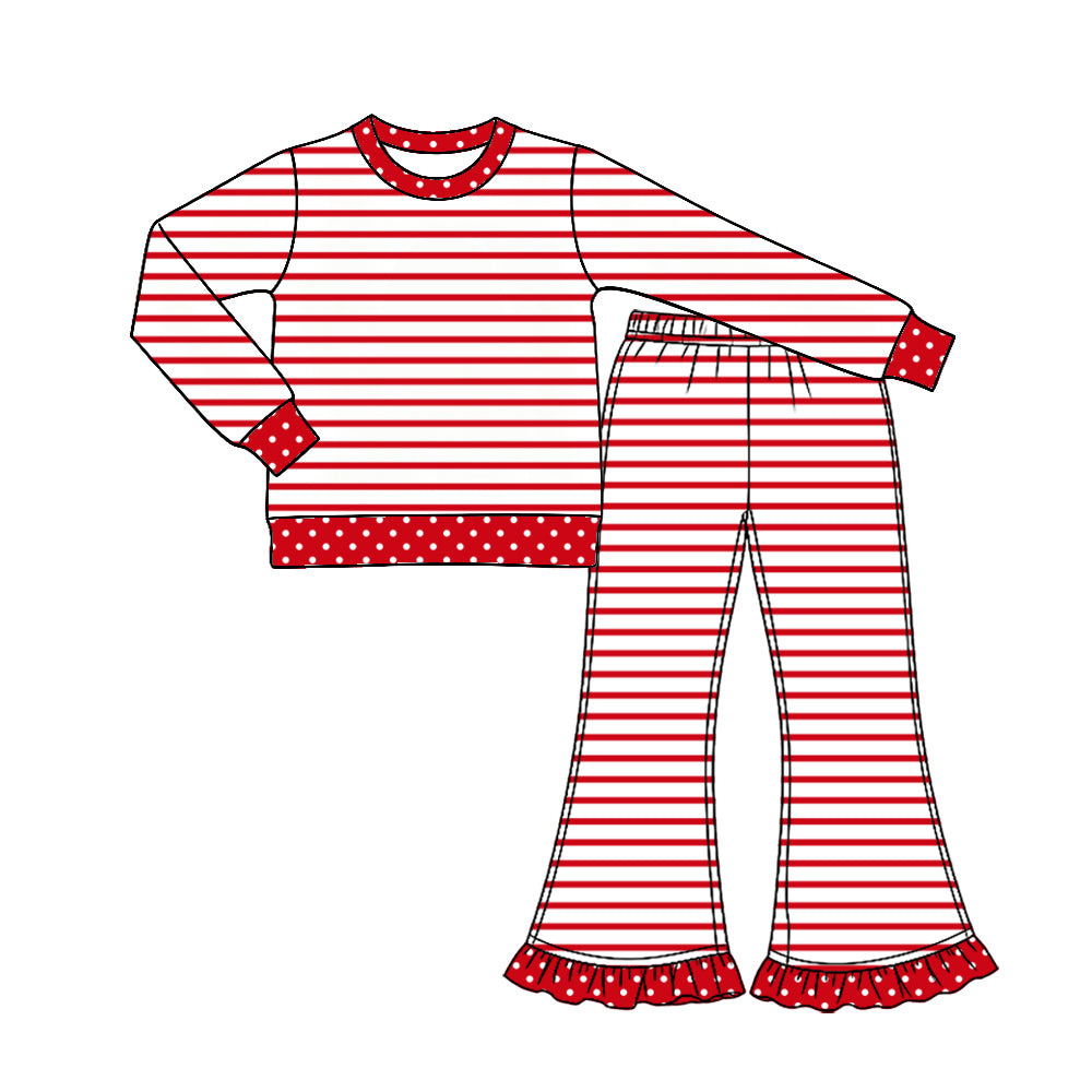 Pre order polka dots trim striped outfit girls clothing