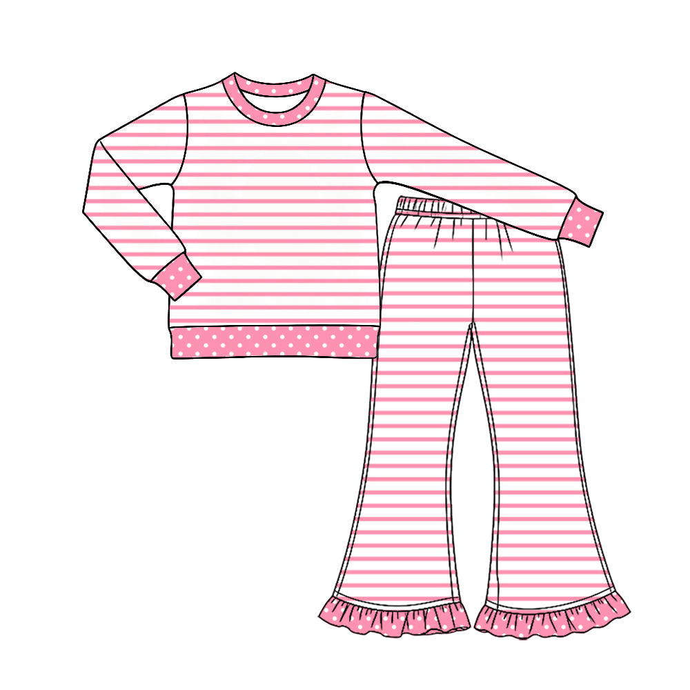 Pre order polka dots trim striped outfit girls clothing