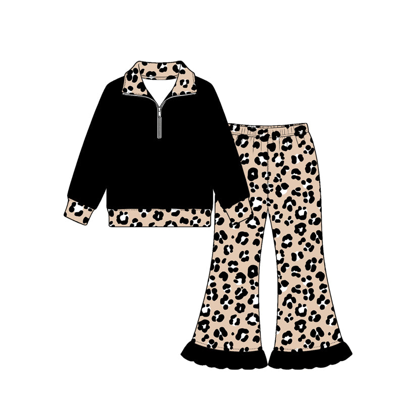Pre order colorful leoard zip up pullover pants set girls clothing
