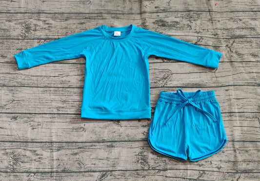 presale GLS0005 Baby Girls Blue Long Sleeves Top Short Yoga Set D 4.8
