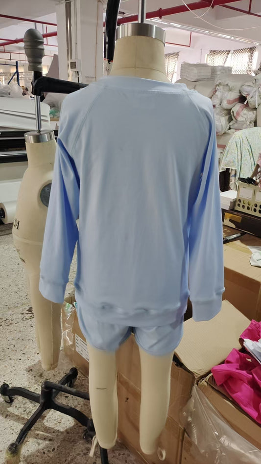 presale GLS0006 Baby Girls Blue Long Sleeves Top Short Yoga Set D 4.25