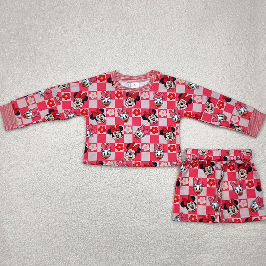 GLS0010  Baby Girls Pink Long Sleeves Cartoon Mouse Top Skorts Set D 4.8