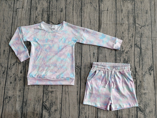 Pre order long sleeve tie dye shorts set