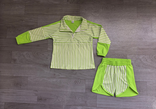 Pre order green zip active shorts set girls athletic outfit