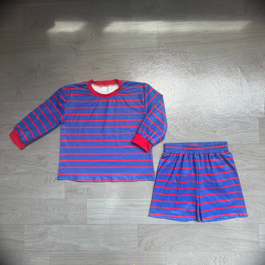 Pre order long sleeve striped girls athletic shorts set