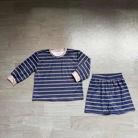 Pre order long sleeve striped girls athletic shorts set