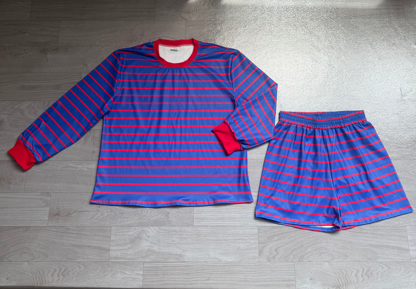 pre order women long sleeve athletic striped shorts set