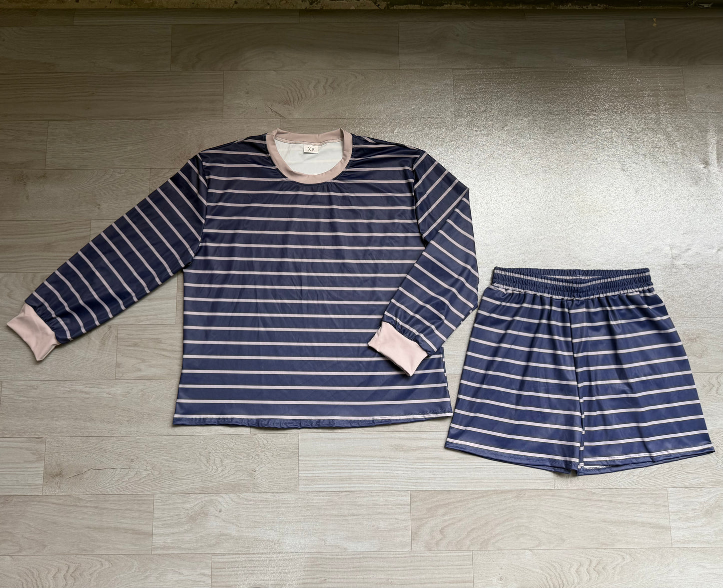 pre order women long sleeve athletic striped shorts set