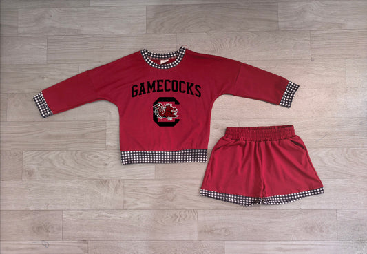 Pre order digital print girls team maroon shorts outfits