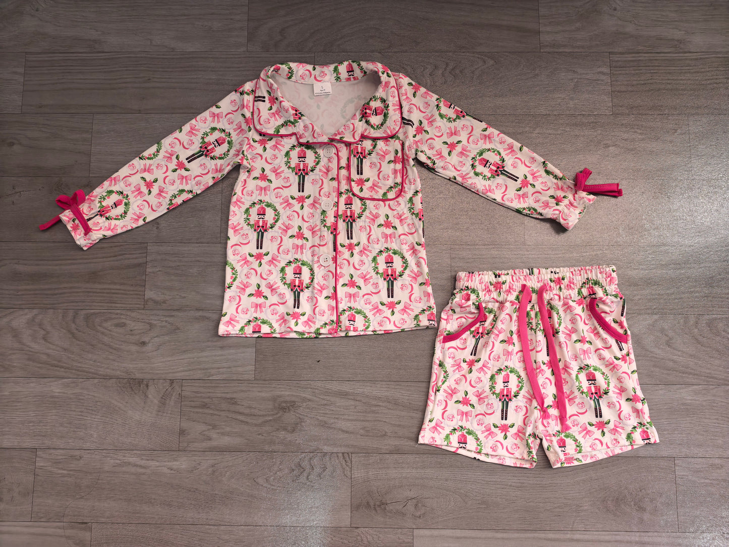 Pre order pink santa bow Christmas girl pajamas