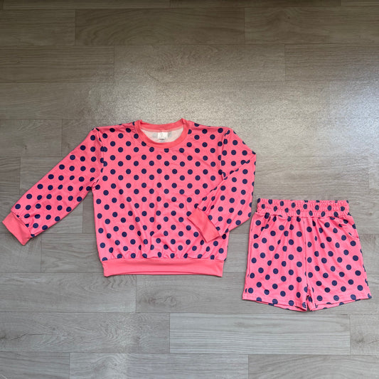 Pre order polka dots long sleeve shorts set girl clothing