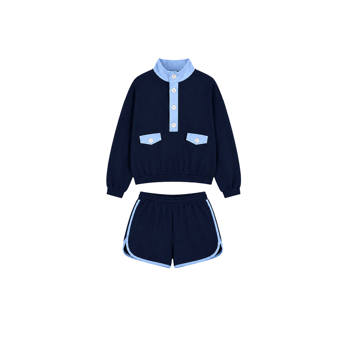 Pre order long sleeve button up top shorts set