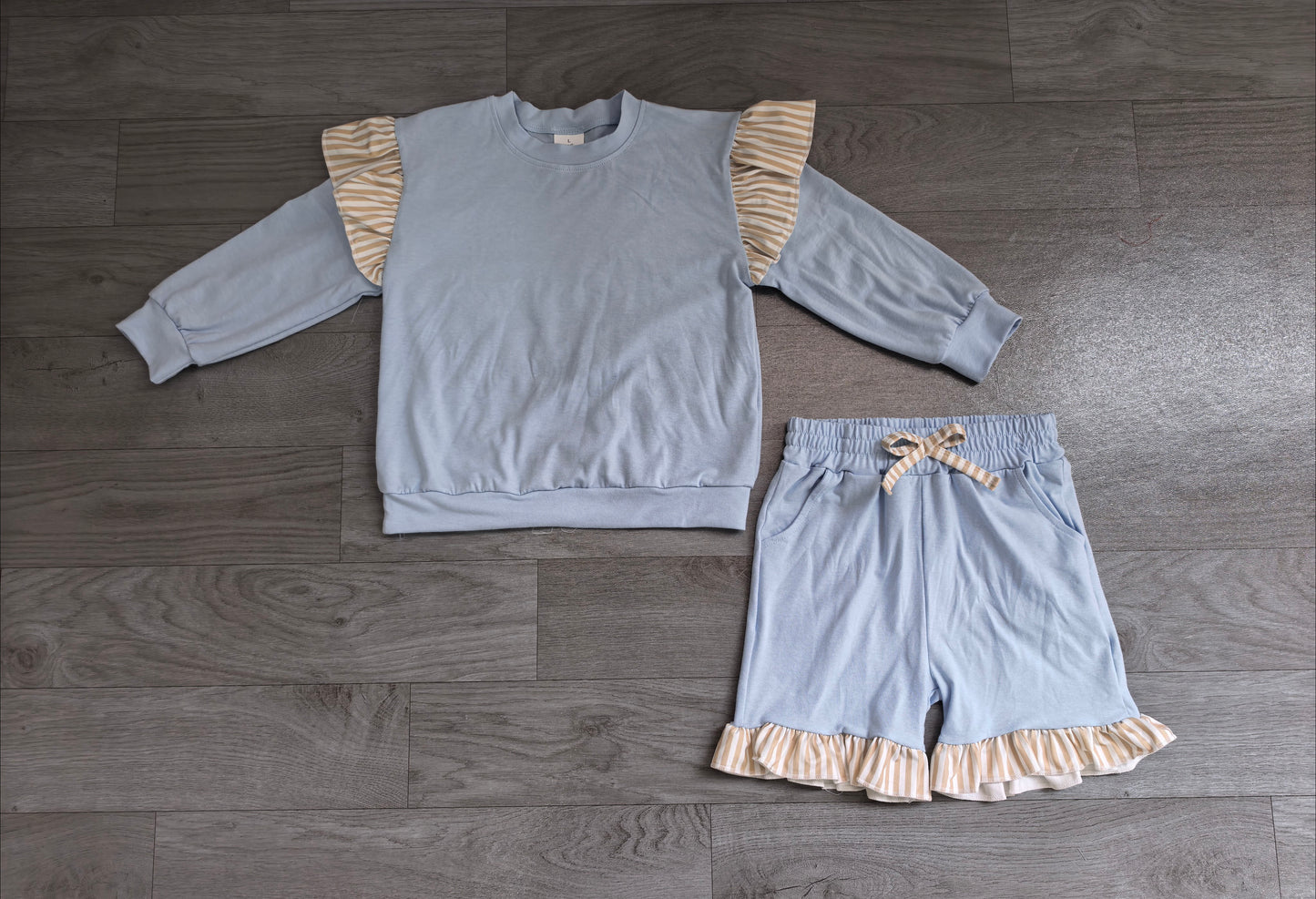 Pre order cotton blue ruffle shorts outfit girls clothing