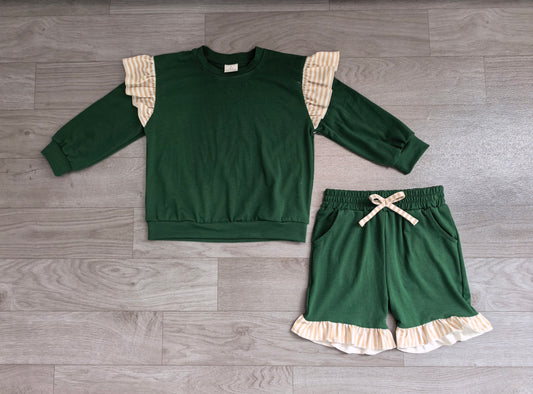 Pre order cotton olive ruffle shorts outfit girls clothing