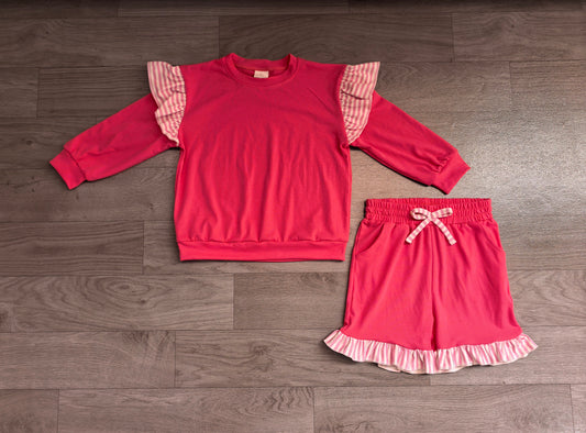 Pre order cotton hot pink ruffle shorts outfit girls clothing