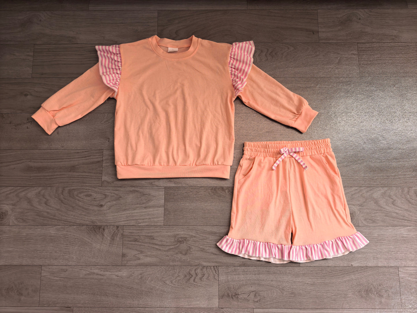 Pre order cotton peach ruffle shorts outfit girls clothing