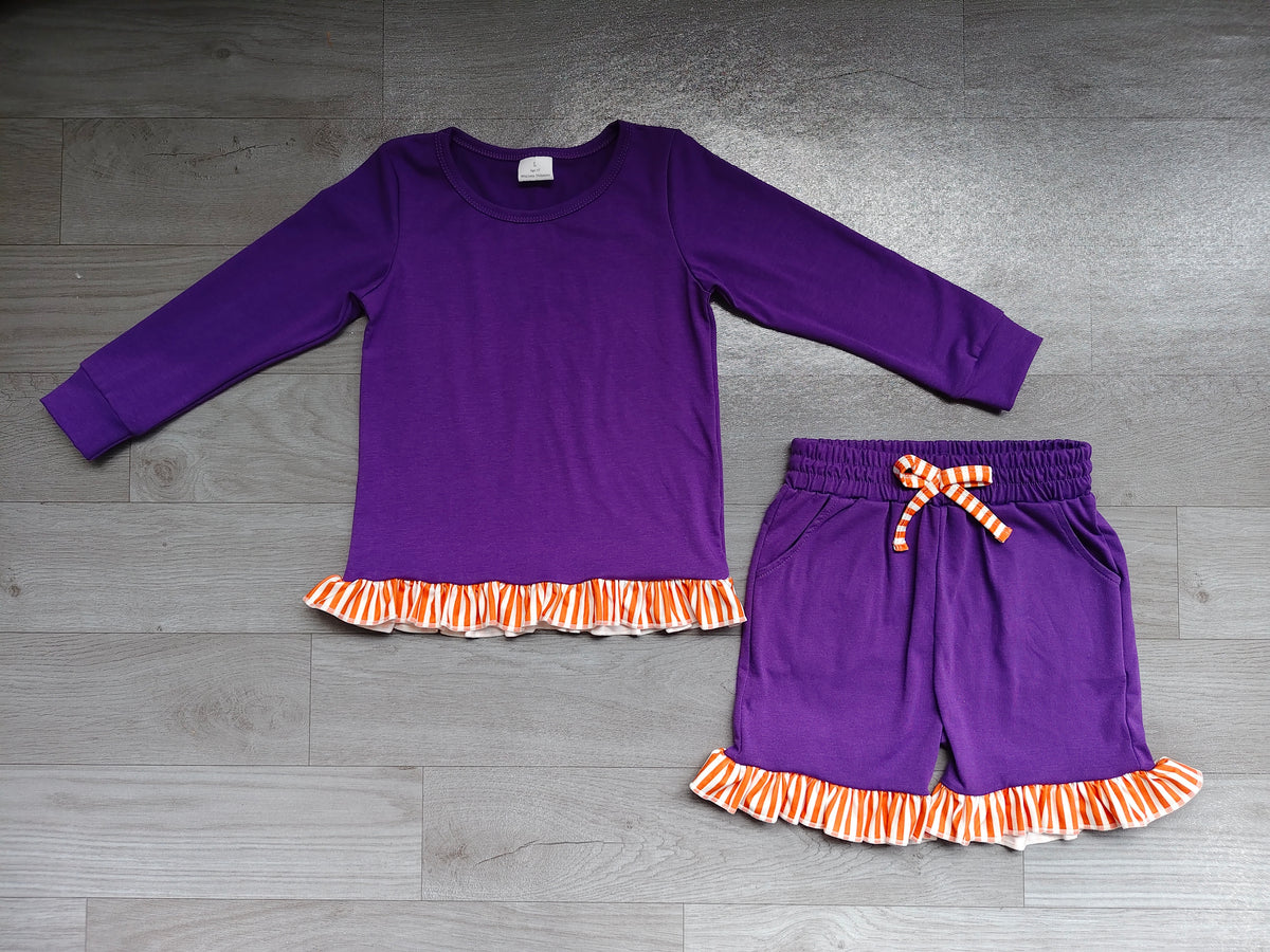 Pre order long sleeve purple shirt shorts set