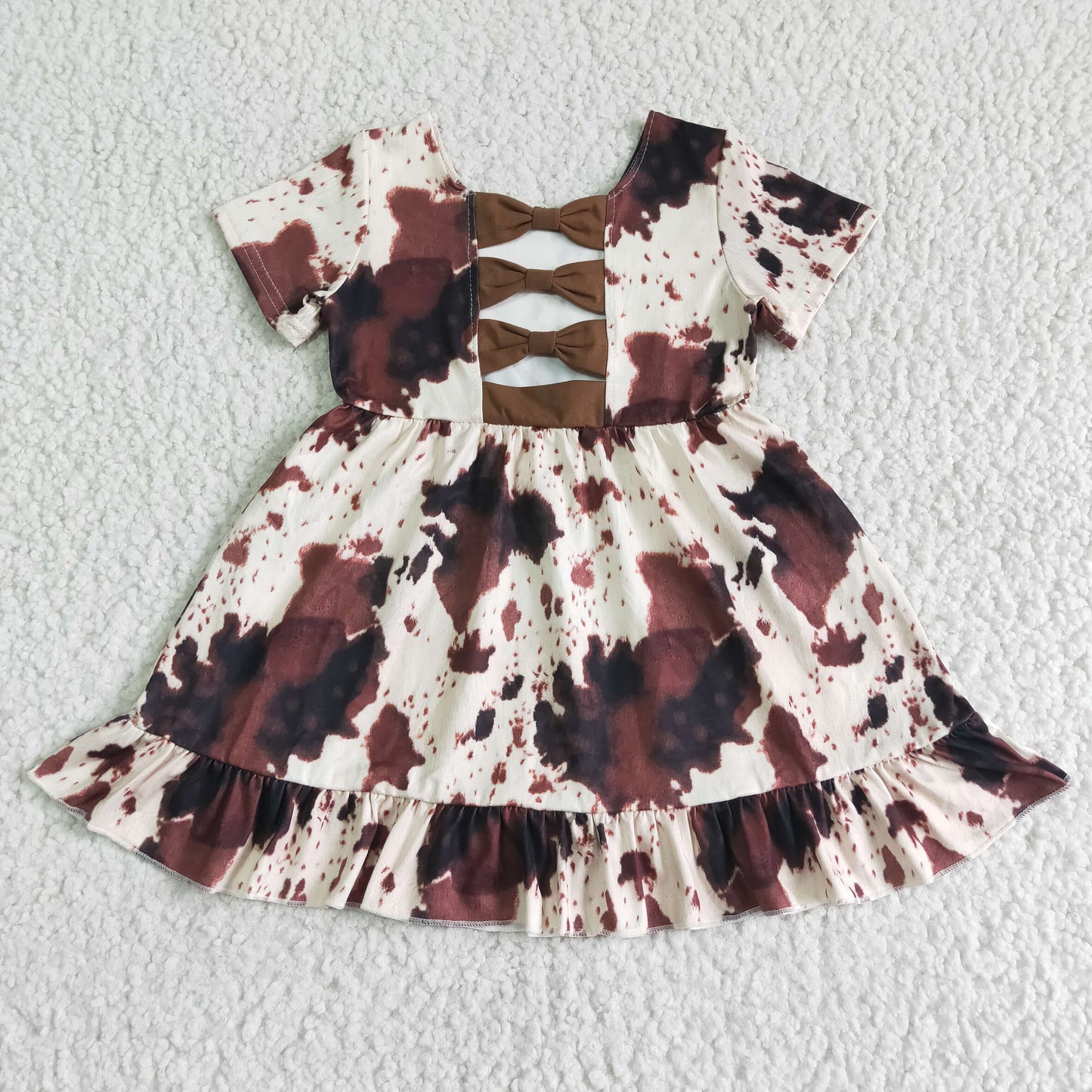GSD0032 short sleeve cow print ruffle twirl dress