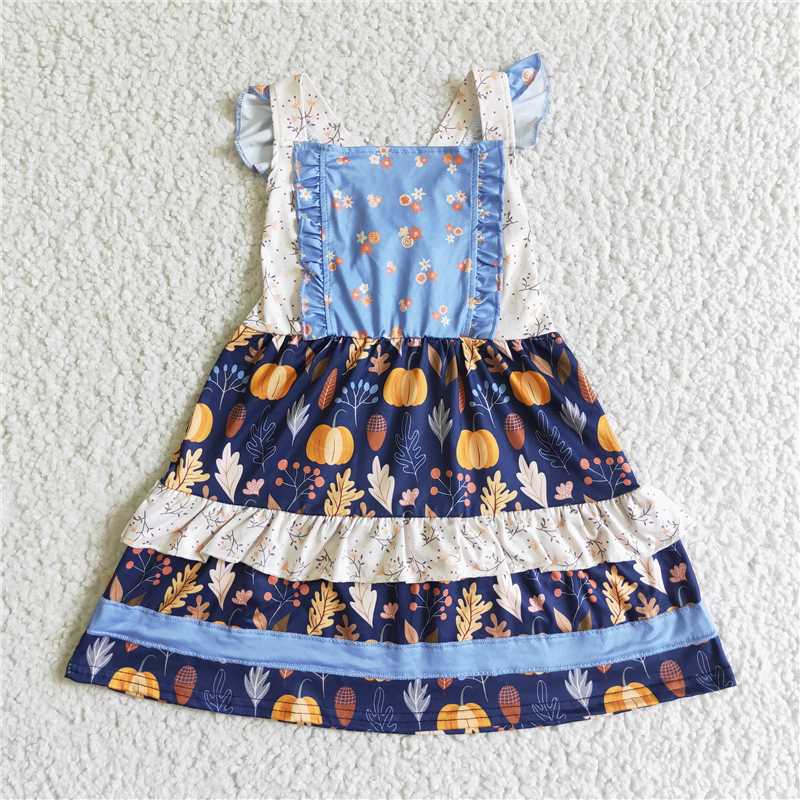 GSD0123 Autumn pumpkin lace vest and flying sleeve dress