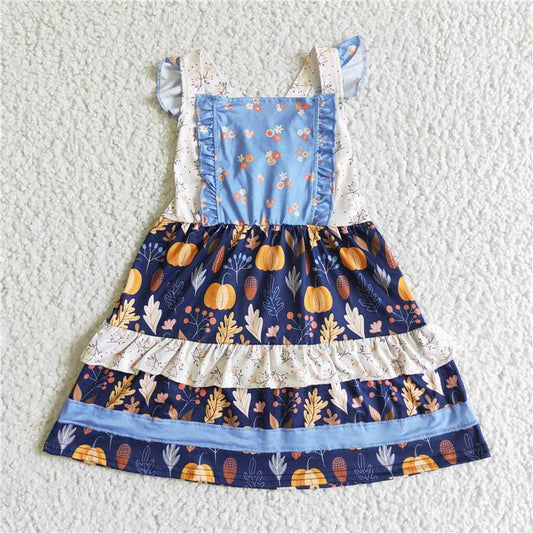 GSD0123 Autumn pumpkin lace vest and flying sleeve dress
