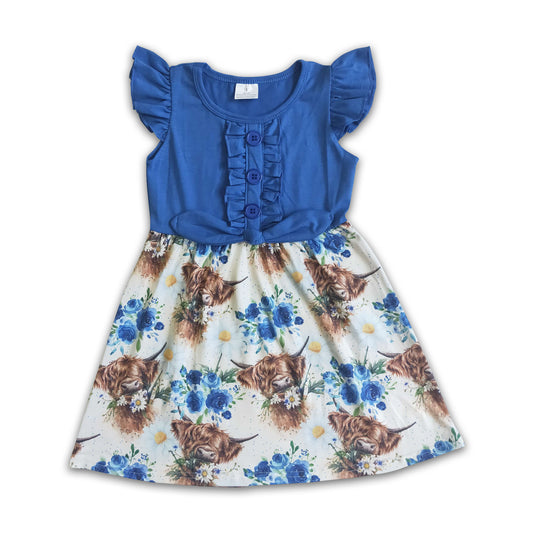 GSD0124 Baby girls western cow blue top dresses D 7.12