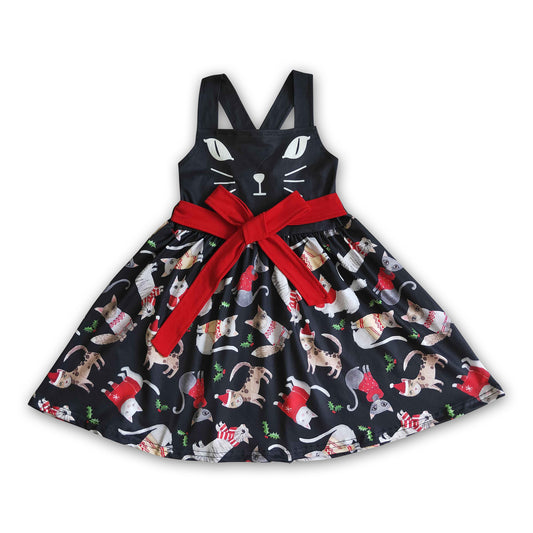 GSD0140 Baby girls cat cartoon black dresses D 901
