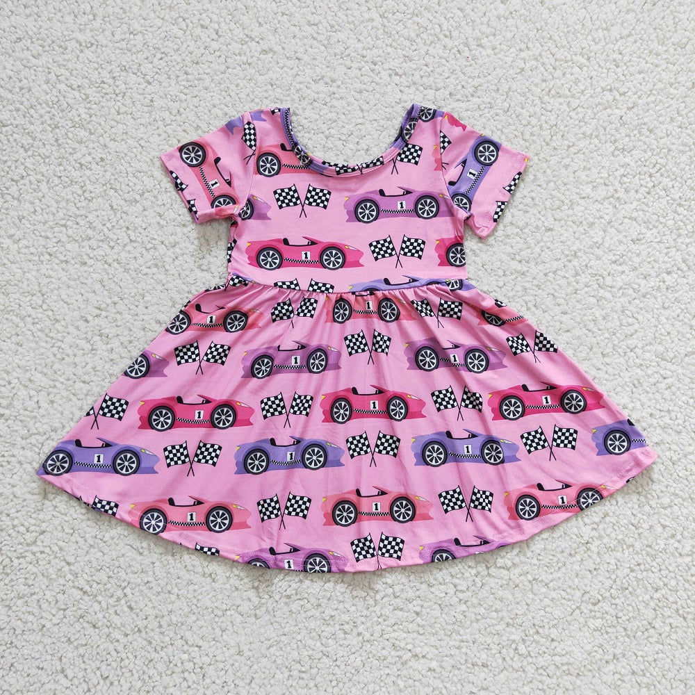GSD0177 Girls Racing Pink Short Sleeve Dress
