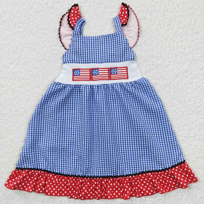 GSD0191 Baby Girls Embroidered National Day National Flag Vest Flying Sleeve Dress