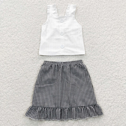 GSD0262 Baby Girls White Vest Plaid Skirt Set