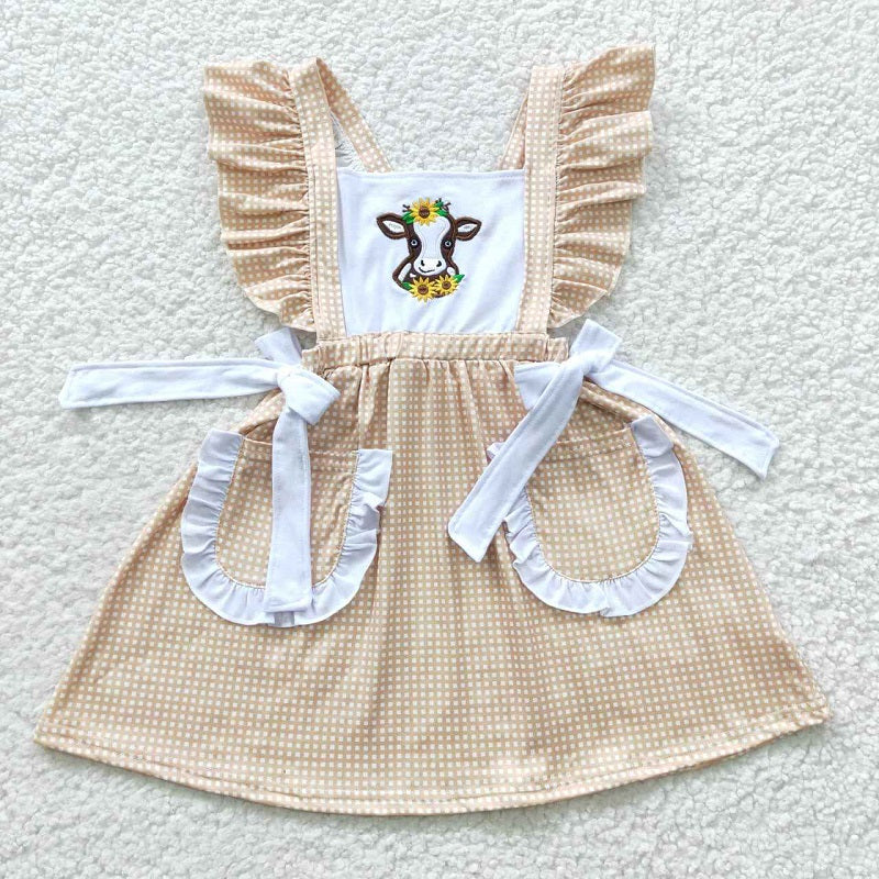 GSD0299 Baby Girls Embroidered Cow Sunflower Pocket Tank Dress