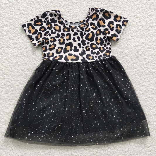 GSD0329 Leopard Short Sleeve Black Sequined Mesh Dress D 6.5