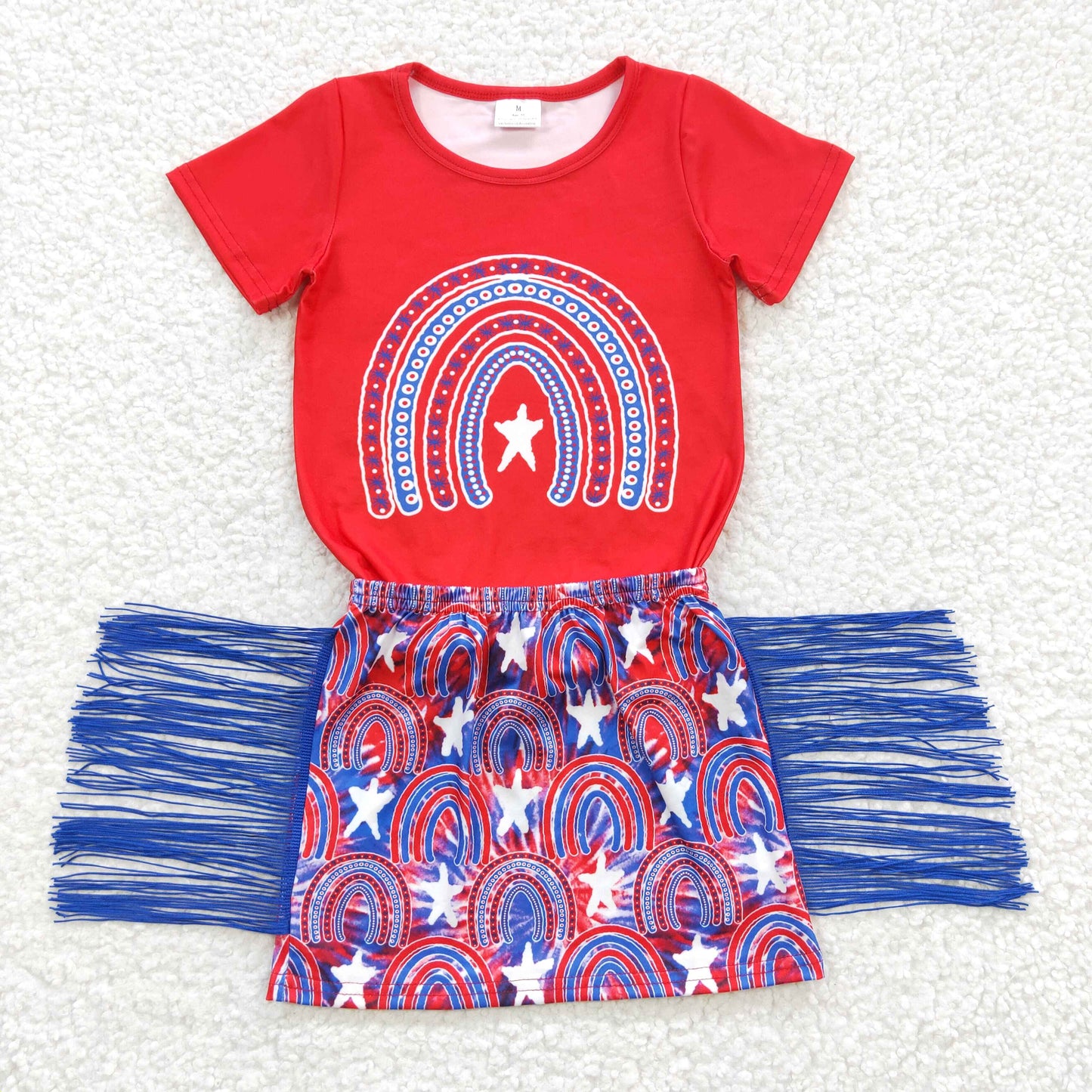 GSD0338 patriotic rainbow star fringe skirt set