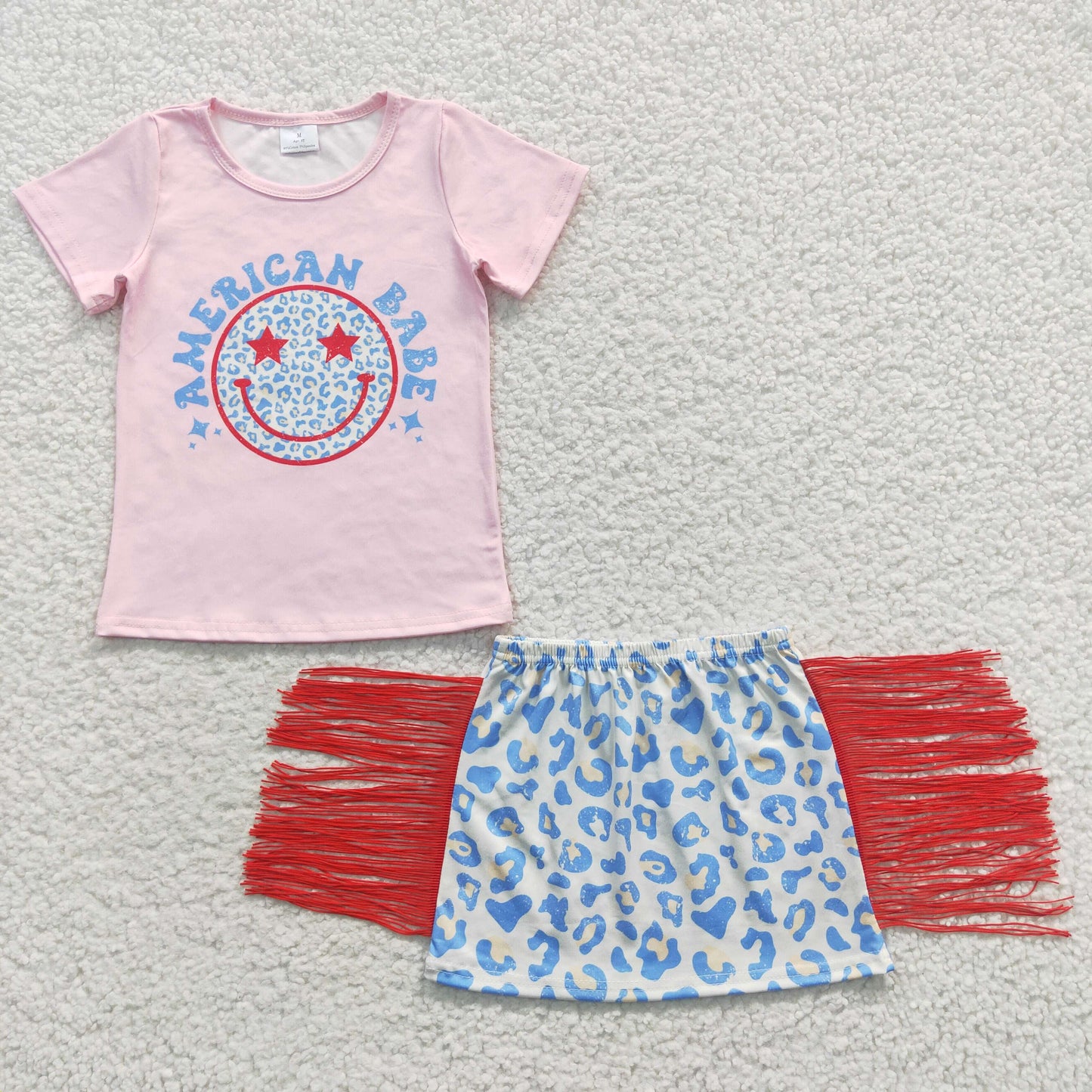 GSD0339 american babe leopard fringe skirt set