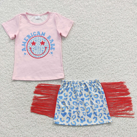 GSD0339 american babe leopard fringe skirt set