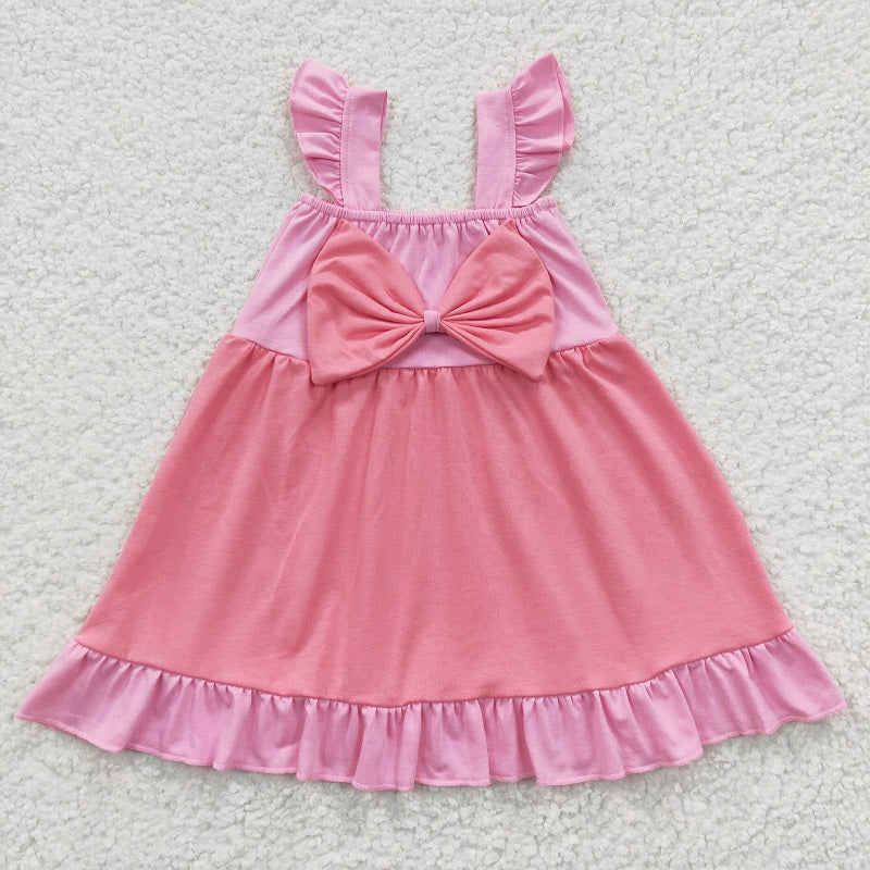 GSD0340 Pink Bow Flying Sleeve Dress