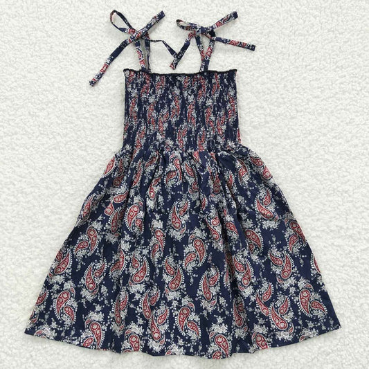 GSD0366 Vintage Pattern Navy Blue Elastic Dress D 7.4