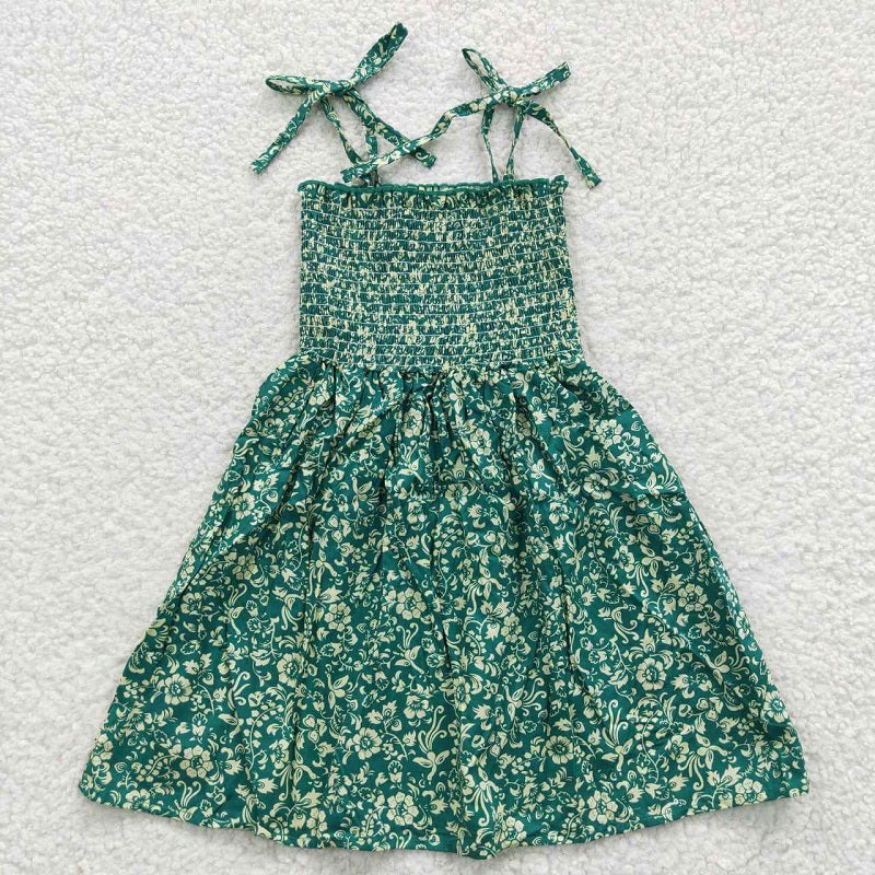 GSD0369 White Floral Green Elastic Dress